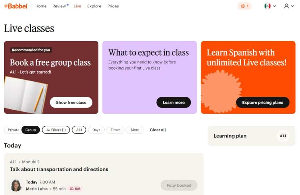 Babbel Live offers small group classes with native or expert teachers.
