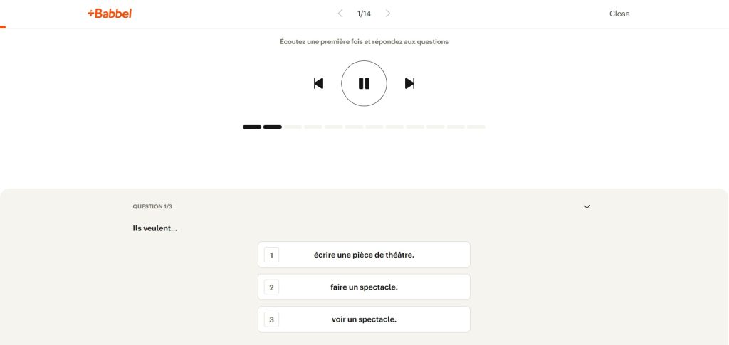 Screenshot of an audio exercise with no transcript