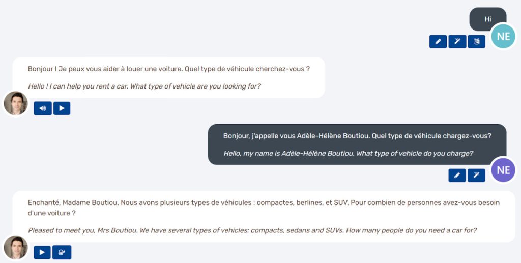 "Communicate with AI" feature allows you to either record or chat to engage in conversation.