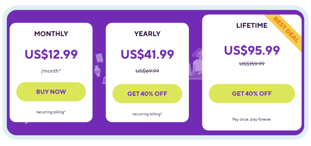 Drops offers monthly, yearly, and lifetime plans.