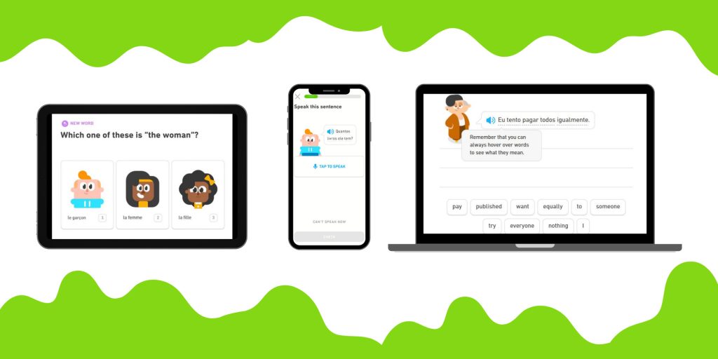 Duolingo activities on different devices