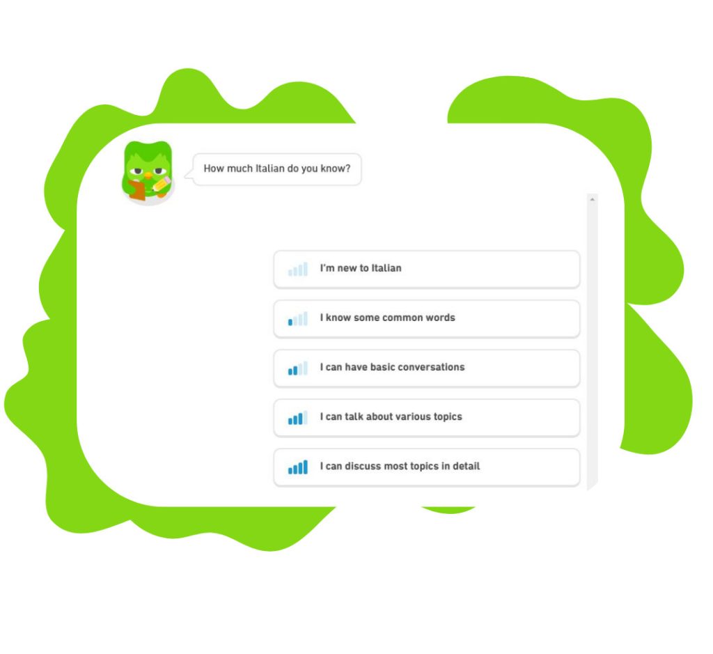 After adding a new language to learn, you will need to choose your level.