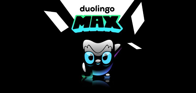 Duolingo Max logo, featuring Duo the owl in black