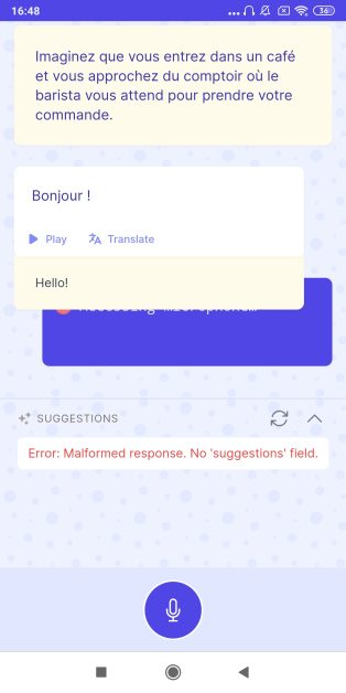Gliglish phone app error message