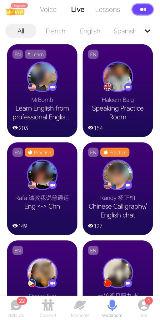 You can join live groups on HelloTalk with people from all around the world.