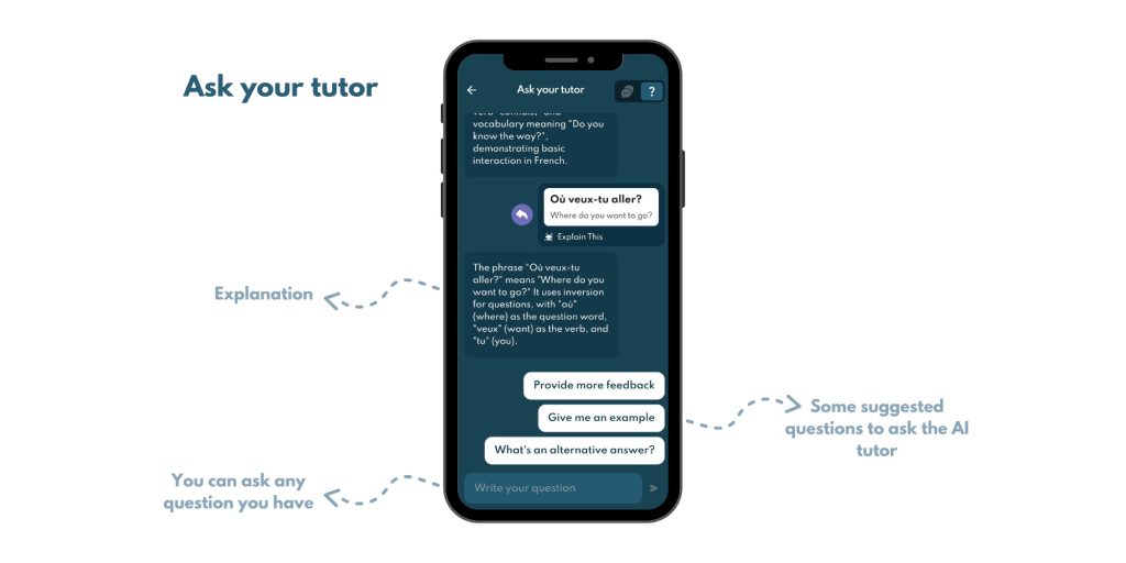 The "Ask your tutor" option allows you to ask any questions or clarify the message's content.