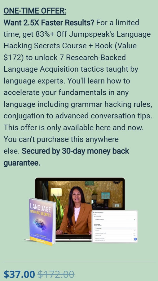 Jumpspeak's Language Hacking Secret Courses and Book for a limited offer of $37