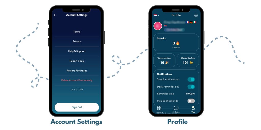 Jumpspeak's account settings and profile page