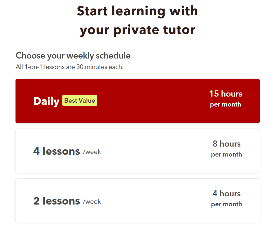 Live Tutoring is available in three subscriptions: 15 hours, 8 hours, and 4 hours