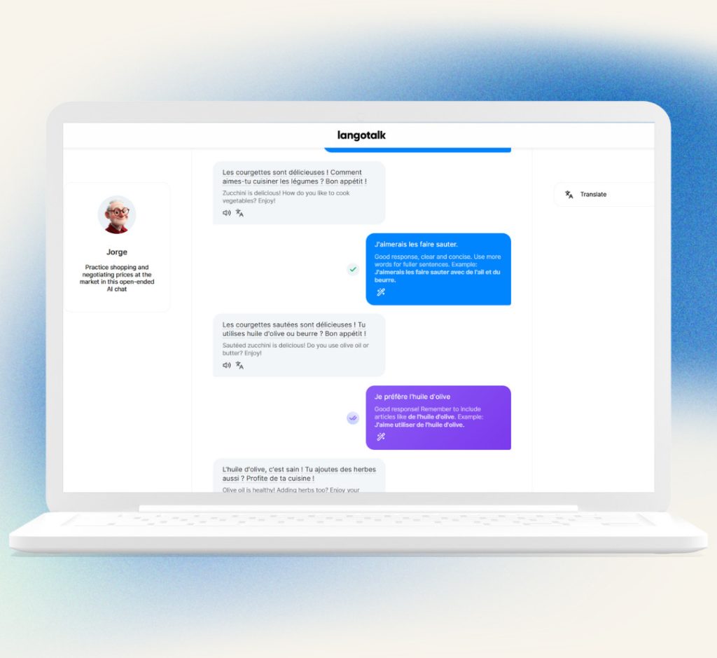 The Langotalk chatbot provides a more natural conversation experience.