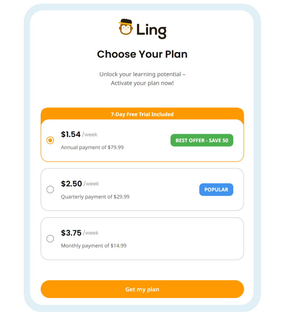 Ling offers 7-day free trial.