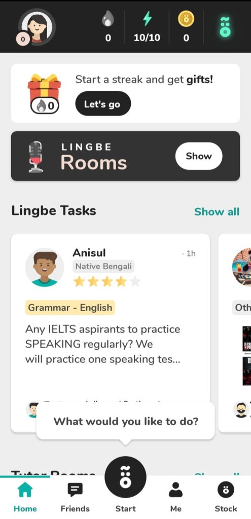 You can access the Lingbe Tasks and Lingbe Rooms on the Lingbe Home page.