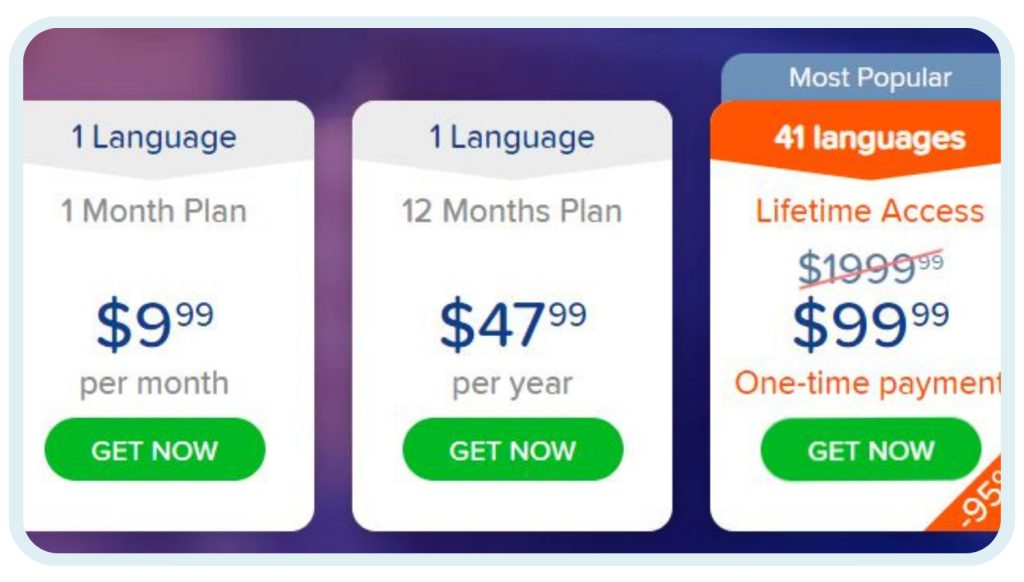 Mondly has three plans to choose from: Monthly, Yearly, and Lifetime