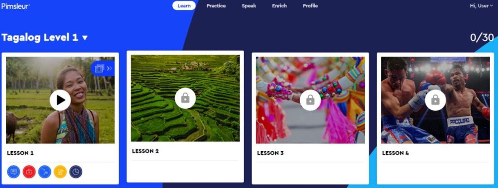 Pimsleur lessons per level