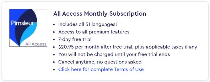 Pimsleur's All Access Monthly Subscription for $20.95