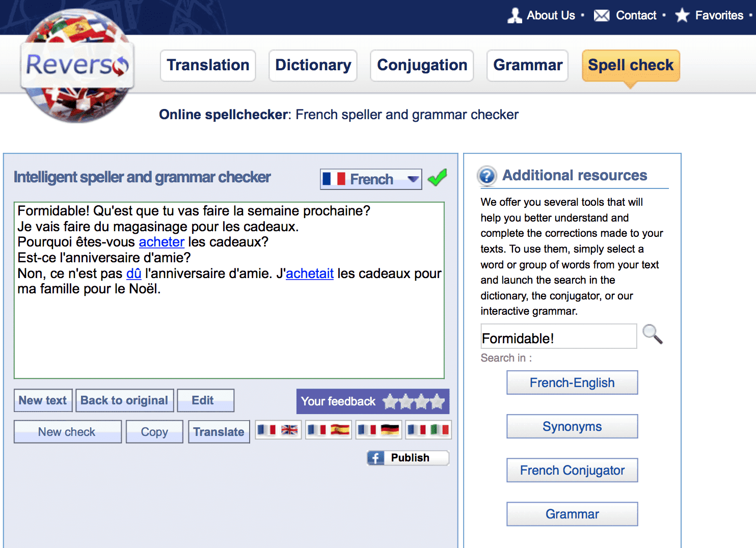 A screengrab of Reverso's translation page.