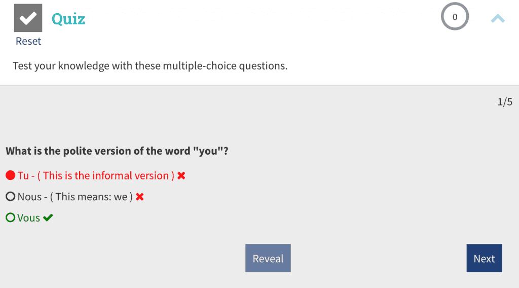 Rocket French quiz