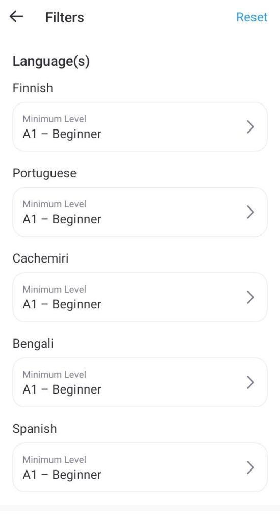 You can filter users based on language and proficiency level.