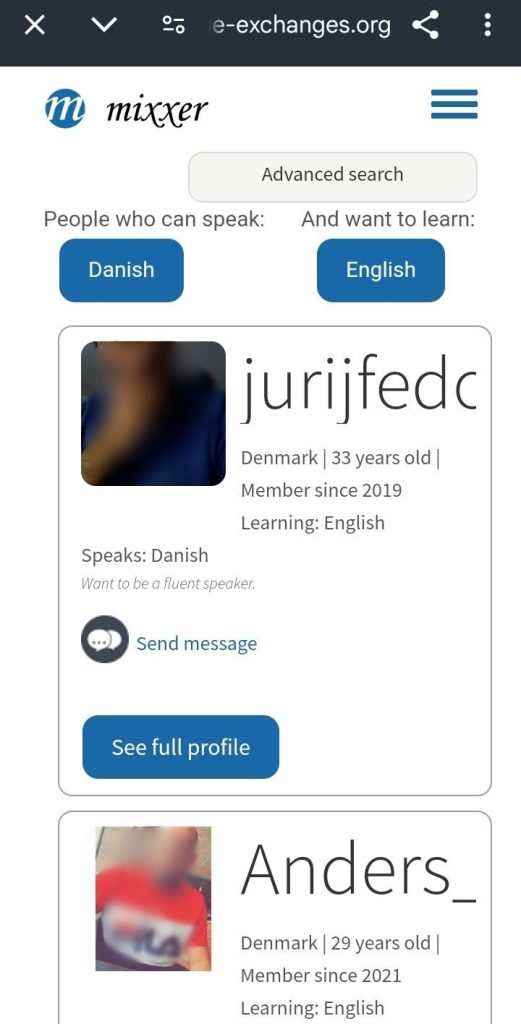 You'd be able to see the user's age, year they registered, their native language, and the language they're learning.