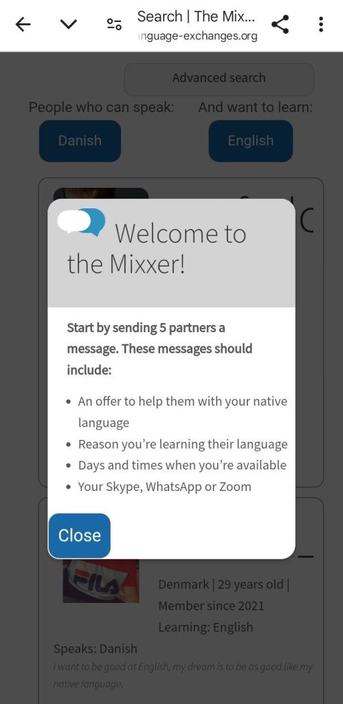 After signing up, you will get a welcome message from the Mixxer app with some tips to get started.